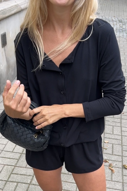 Romper z Długimi Rękawami Czarny