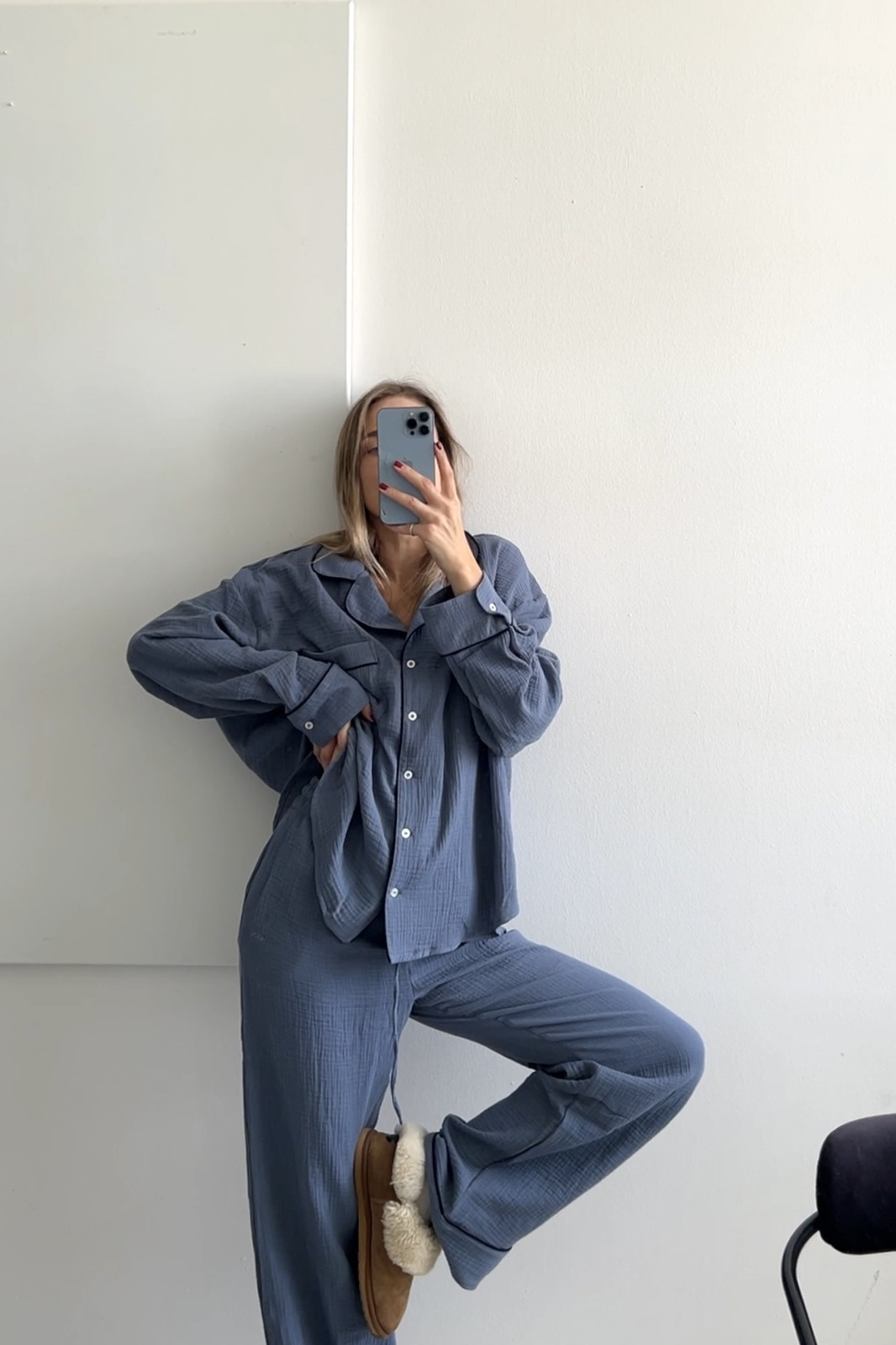 Muślinowe Spodnie Taylor Blue Denim