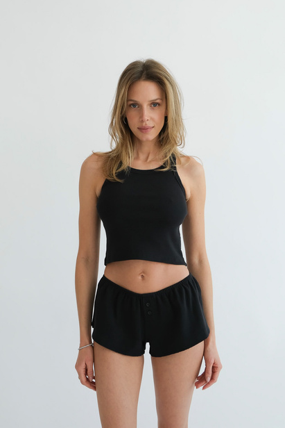 Krótki Top Czarny z Rozdarciami