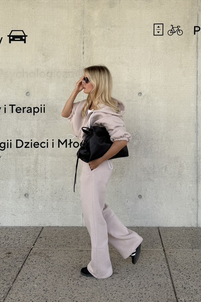 Szerokie Spodnie Dresowe Rene Beżowe z Ociepleniem