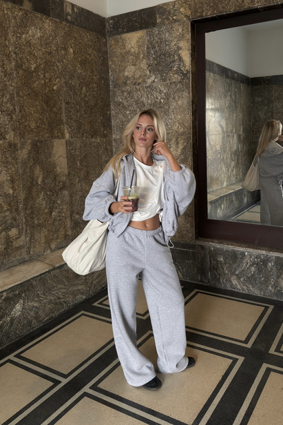 Komplet Rene Szary Melange z Ociepleniem