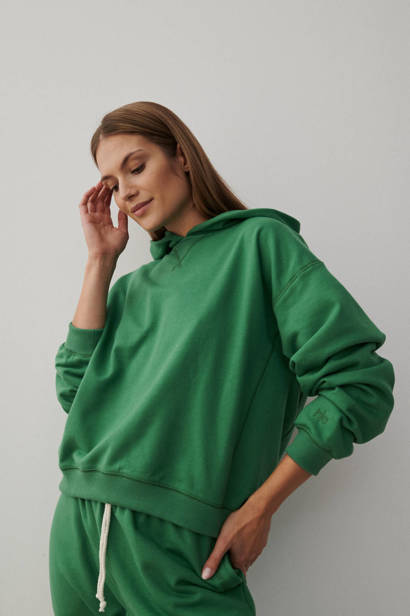 Asymetryczna Bluza z Kapturem Zielona Organic